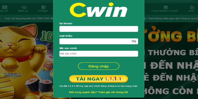 Quy trình đăng nhập Cwin trên điện thoại